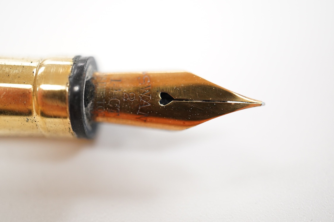 A Mabie Todd & Co. Swan gold filled lever filler. Made in USA with No.2 14ct. gold nib